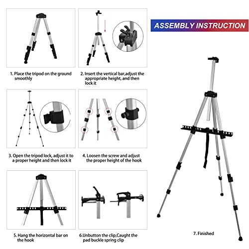 T-SIGN Portable Artist Easel Stand for Painting - Adjustable Height Painting Easel with Bag - Tabletop Art Easel for Painting Canvas Stand, Poster Stand - Metal Tripod- 66 inches (Pack of 2)