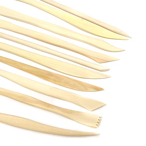 Honbay 10-Piece Double Ended Wooden Mini Modeling Tools Clay Sculpture Tools for Cutting, Carving and Smoothing