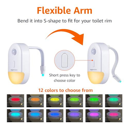 Amazon Basics Color Changing LED Toilet Bowl Motion Sensor Light, Battery Operated, Auto-off After 60 Seconds, 15 ft Detection Range, 2 Pack, White - style: Night Light