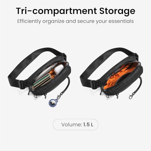 tomtoc 1.5L X-Pac Sling Bag with RFID Blocking Crossbody Pack for Men Women - color: X-Pac Black, size: 1.5L