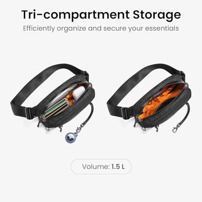 tomtoc 1.5L X-Pac Sling Bag with RFID Blocking Crossbody Pack for Men Women - color: X-Pac Black, size: 1.5L