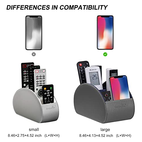 BONNY DODO Remote Control Holders Organizer Box with 5 Compartment PU Leather Multi-functional Office Desk Storage Caddy Store (Grey) - color: Grey