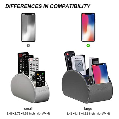 BONNY DODO Remote Control Holders Organizer Box with 5 Compartment PU Leather Multi-functional Office Desk Storage Caddy Store (Grey) - color: Grey