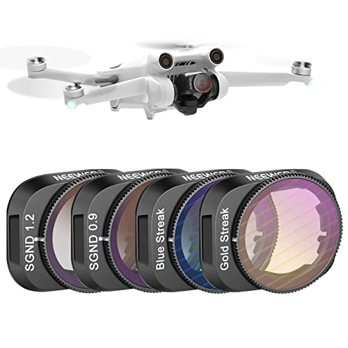 NEEWER ND and Effect Filter Set Compatible with DJI Mini 3 / Mini 3 Pro, GND0.9 GND1.2 Soft Edge Gradient Neutral Density Blue Gold Streak Anamorphic Drone Photography Accessories, 4 Pack - size: Mini 3Pro, style: 3 Packs ND/Effect Filter
