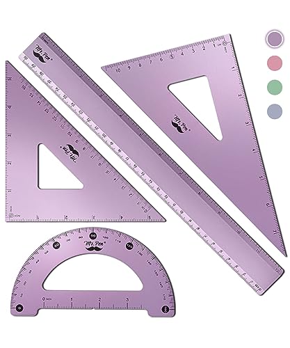Mr. Pen- Metal Geometry Kit, 4 Pack, 45° & 30°/60° Set Squares - color: Blue Magenta Color
