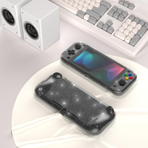 PlayVital Clear Glitter Silver Protective Case for Nintendo Switch Lite, Glossy Ergonomic Hard Grip Cover - Shock-Absorbent Anti-Scratch Shell Case with Screen Protector & Thumb Grips & Button Caps - color: Clear Glitter Silver