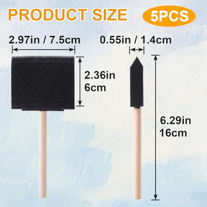 HINZIC 5 Pcs 3" Foam Paint Brushes, Wood Handle Sponge Brushes, Black - color: Black, 5pcs, 3"