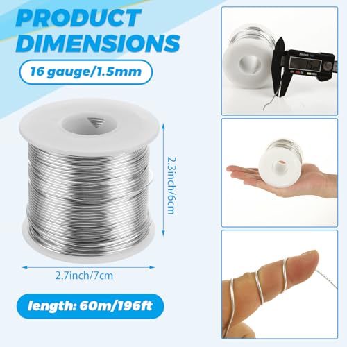 JMIATRY 196FT 16 Gauge Aluminum Wire for Crafts, Silver Armature Wire Roll