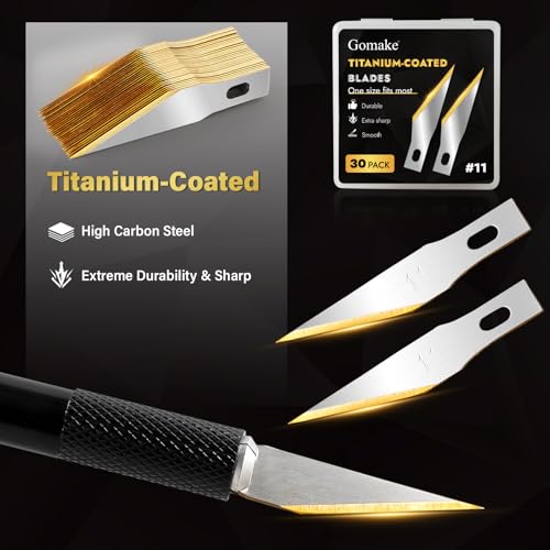 Gomake Exacto Knife Set 2PCS Precision Hobby Knife With 20 Packs #11 Titanium Coated Replacement Blades,Utility Cutting Tool for Crafting Scrapbooking Rubber Stamps Handmade Work