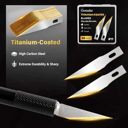 Gomake Exacto Knife Set 2PCS Precision Hobby Knife With 20 Packs #11 Titanium Coated Replacement Blades,Utility Cutting Tool for Crafting Scrapbooking Rubber Stamps Handmade Work
