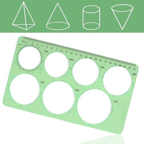 5PCS Circle Template Measuring Geometry Ruler Geometric Drawings Stencils Rulers, Plastic Circle and Oval Measuring Templates(Green)