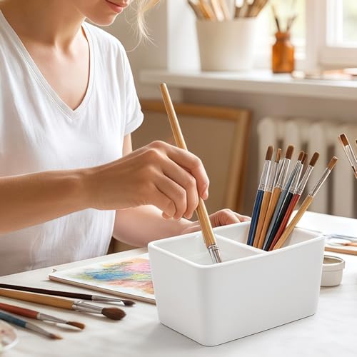 Ceramic Paint Palette 2 Deep Well Paint Brush Wash Bowl Paint Brush Washing Container Large Capacity Wash Bowl for Watercolor Gouache Painting
