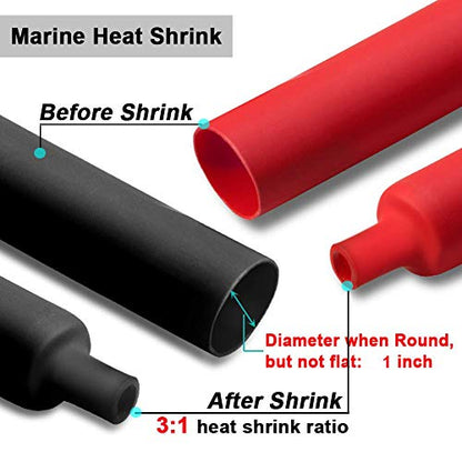 1 Inch 3:1 Adhesive Heat Shrink Tubing, 4 ft, 2 Pcs Red/Black - size: 4FT (1", 2 Pcs)