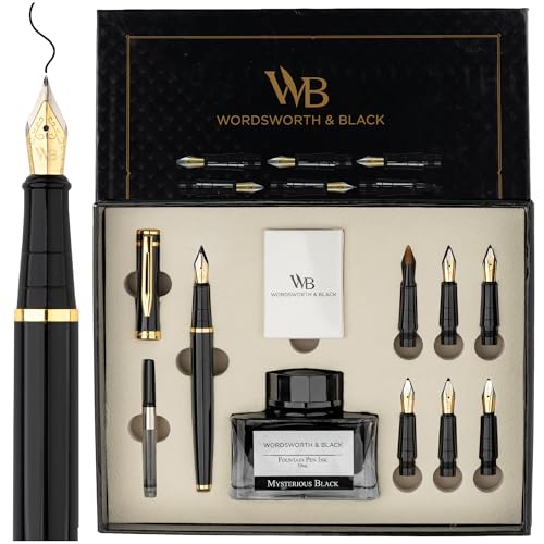 Wordsworth & Black Luxury Calligraphy Pen Set for Writing, 6 Nibs, Black - color: Black Gold