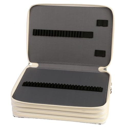 200 Slots Canvas Pencil Case 4-Layer Zipped Holder w/Handle - color: White, size: 200