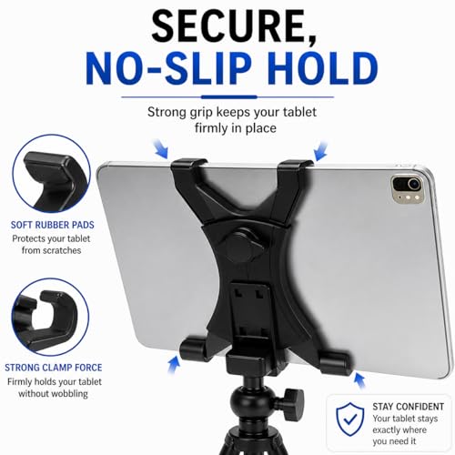 Acuvar Universal Tablet Tripod Mount Holder, Adjustable Stand Adapter for iPad, Samsung Galaxy Tab & Surface, Fits 8–11 Inch Tablets (Vertical & Horizontal), Compatible with Tripods & Monopods