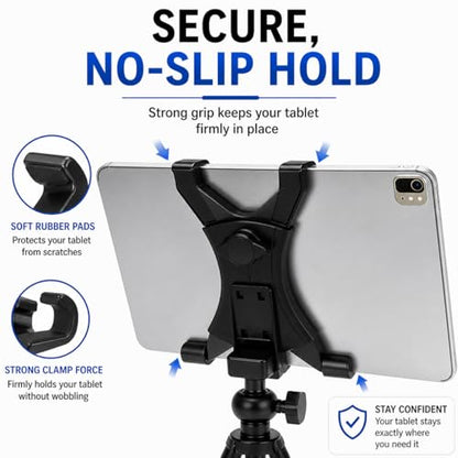 Acuvar Universal Tablet Tripod Mount Holder, Adjustable Stand Adapter for iPad, Samsung Galaxy Tab & Surface, Fits 8–11 Inch Tablets (Vertical & Horizontal), Compatible with Tripods & Monopods