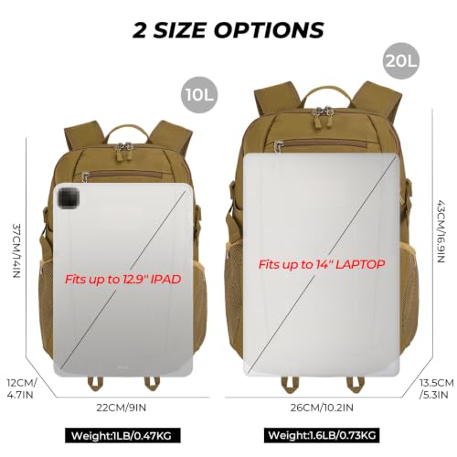 ArcEnCiel 10L/20L Mini X-Small Tactical Backpack MOLLE Daypack Gear Pack Camping Bag with Patch - color: Brown, size: 10L