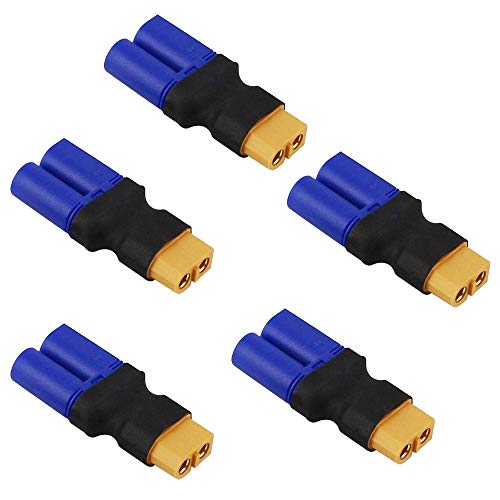 5-Pack XT60 Plug Female Connector to EC5 Plug Male Connector Adapter for RC Lipo Battery - size: XT60 Female to EC5 Male