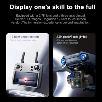 Foldable FPV Quadcopter Airdrop Drone, 4-Way Obstacle Avoidance, 2.7K 3-Axis Gimbal Dual Cameras, GPS & Optical Flow Positioning System, Smart Follow, Brushless Motor, 4.92-Inch Touchscreen Remote Controller, 2 Batteries for 50 Mins Flight, Max 0.66 Lbs P