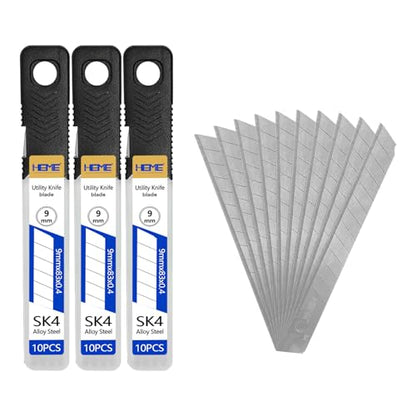 Tools 30Pcs 9mm Utility Knife Replacement Blades Snap off 60 Degree，Blades for Utility Knife and 9mm Box Cutter - Razor Sharp SK4 Steel - size: 9mm 30PC