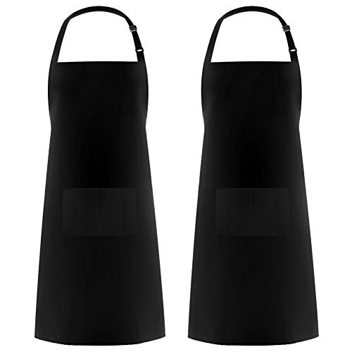 Syntus Apron for Men Women, Adjustable Cooking Kitchen Apron with 2 Pockets - color: Basic Black, style: 2 Polyester Blend
