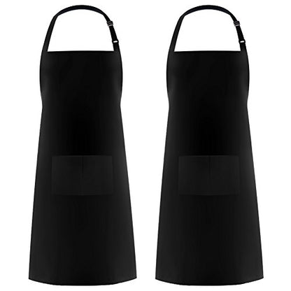 Syntus Apron for Men Women, Adjustable Cooking Kitchen Apron with 2 Pockets - color: Basic Black, style: 2 Polyester Blend