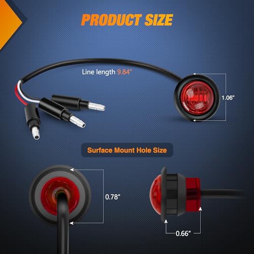 Nilight 3/4" Round Marker Light 10PCS Red LED 3 Connectors Brake Lights - color: 10pcs 3Pin Red