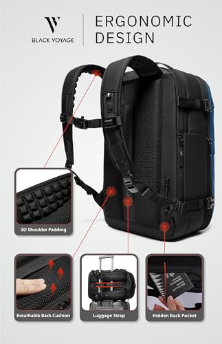 BlackVoyage Vortex Vacuum Seal Travel Backpack 60L Expandable Air Compression System Water Resistant TSA Lock Carry-On - color: Blue
