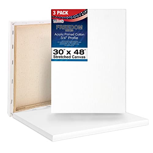U.S. Art Supply 30"x48" Stretched Canvas for Painting, 3/4" Profile, 3-Pack - size: 30" x 48"