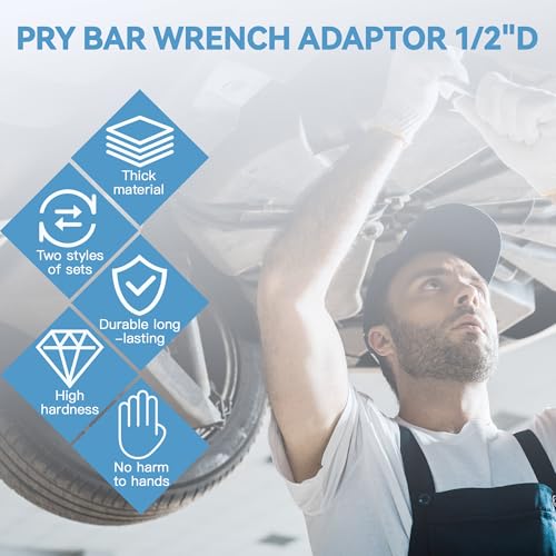 Pry Bar Wrench Adapter 2-Pack, 12mm Superhard Carbon Steel Crowbar Head Tool for Half Shaft Removal & Car Repair, 1/2" Drive (8-Point + 4-Point)