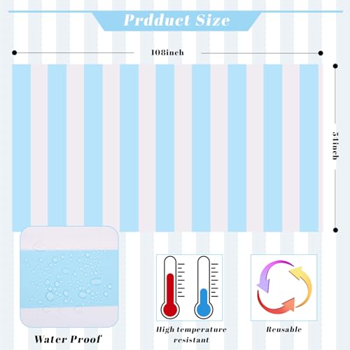 Kesfey Light Blue Striped Tablecloth Horizontal Stripe Table Cover 3 Packs - color: Haze Blue Horizontal Striped