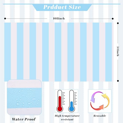 Kesfey Light Blue Striped Tablecloth Horizontal Stripe Table Cover 3 Packs - color: Haze Blue Horizontal Striped