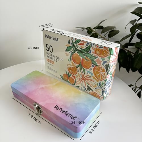 50 Solid Watercolor Paint Set with Built-in Palette & 8 Brushes - color: 50 Colors