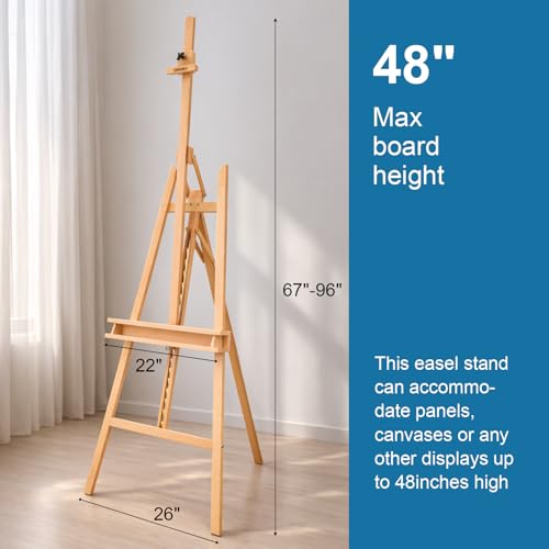 Adjustable Beechwood A-Frame Studio Easel with Storage Tray, Natural - style: A Frame Easel Natural