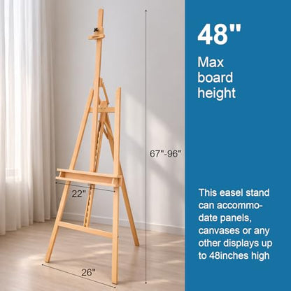 Adjustable Beechwood A-Frame Studio Easel with Storage Tray, Natural - style: A Frame Easel Natural