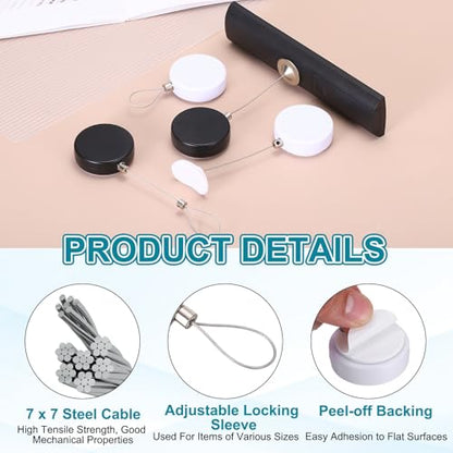 PATIKIL Retractable Remote Control Cable Tether (3.3ft / 1M, White)(5 Set) Round Remote Control Security Lanyard Lock Adjustable Locking Leash with Rope Lock, Suit for - TVs/Tablets - color: White