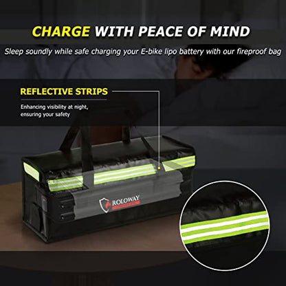 ROLOWAY Lipo Battery Bag (20 x 5 x 7.5 inch), Large Fireproof Lipo Ebike Bag with Comfortable Handle, Reflective Strip