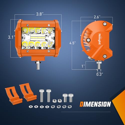 Nilight LED Light Bar 2PC 4Inch 60W Flood Spot Triple Row Driving Lamp - color: 2Pcs Amber Shell with White Light