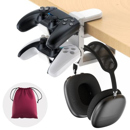 EURPMASK 3-in-1 Rotating Headphone Stand w/2 Detachable Controller Holders - color: Gaming Combo White 1 Pack
