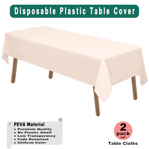 PARTY ULYJA Blush Pink Plastic Tablecloths 2 Pack 54 x 108 Inch Rectangular PEVA Vinyl Table Covers for Picnic Birthday Wedding Parties - color: F00 Blush Pink