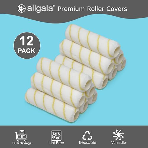 Allgala Paint Roller Covers, 12-Pack 9 Inch Shedless Paint Roller Covers 1/2 Inch Nap, Covers for Paint Roller Frame and Paint Roller Kit - size: 9" (Pack of 12)