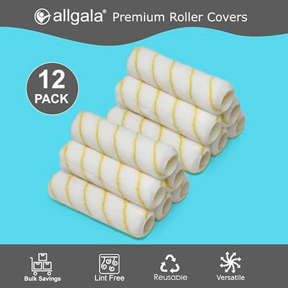 Allgala Paint Roller Covers, 12-Pack 9 Inch Shedless Paint Roller Covers 1/2 Inch Nap, Covers for Paint Roller Frame and Paint Roller Kit - size: 9" (Pack of 12)
