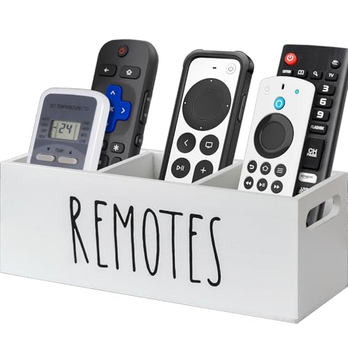 Remote Control Holder for Table, Wooden TV Remote Holder, Remote Storage Box Organizer, Remote Caddy for Bedside, Couch- White (3 Compartments) - color: White-3slot