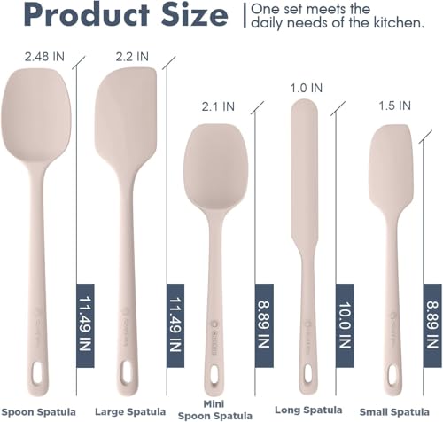 ChefAide 5 Pieces Silicone Spatulas Set, Heat Resistant Rubber Spatula - color: Beige, size: 5 pieces