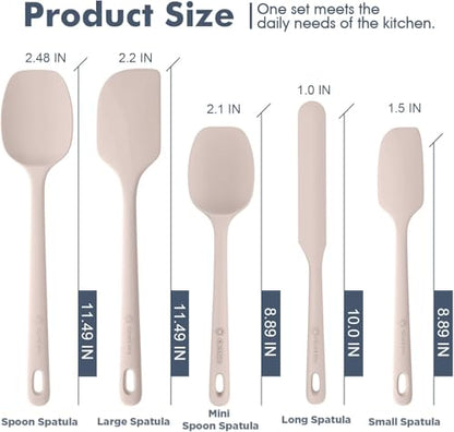 ChefAide 5 Pieces Silicone Spatulas Set, Heat Resistant Rubber Spatula - color: Beige, size: 5 pieces