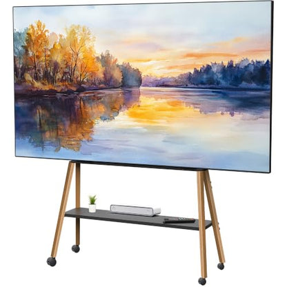 VIVO Rolling Artistic 43 to 75 inch LED LCD Screen Mobile Studio TV Easel Stand, Wood Accessory Shelf, Adjustable TV Mount with 4 Walnut Legs, Black Frame, STAND-TV75R - color: Walnut