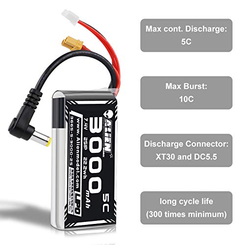 3000mAh 2S LiPo Fatshark FPV Goggles Battery 7.4V with XT30/DC5.5 Plug