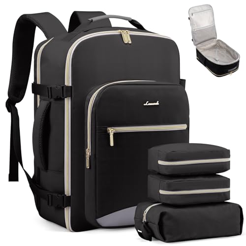 LOVEVOOK 50L Travel Backpack Flight Approved Carry on Backpack,3 Packing Cubes,Waterproof Personal Item Travel Bag,TSA Carry on Luggage Suitcase Travel Essentials,Gifts for Women & Men,fits 18" Laptop - color: Black-grey, size: X-Large-50L-4Pcs(Standard)