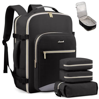 LOVEVOOK 50L Travel Backpack Flight Approved Carry on Backpack,3 Packing Cubes,Waterproof Personal Item Travel Bag,TSA Carry on Luggage Suitcase Travel Essentials,Gifts for Women & Men,fits 18" Laptop - color: Black-grey, size: X-Large-50L-4Pcs(Standard)